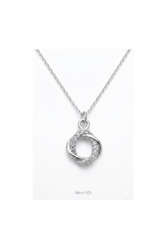 Double Ring Silver Pendant with Chain