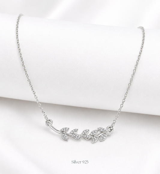 Minimal Leafs Branch Silver Pendant with Chain