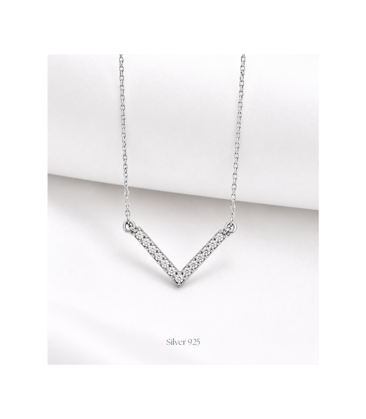 V-Shaped Silver Pendant with Chain