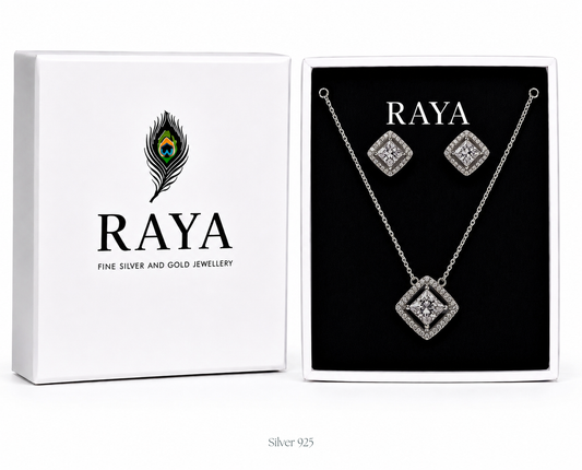 Sleek square-shaped pendant and matching earrings