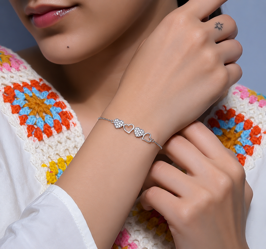 Heart Motifs With Shimmering Stones Bracelets