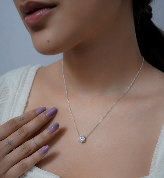 Single Sparkling Stone Pendant With Chain