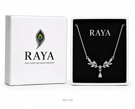 Elegant Leafy Branch Silver Pendant Necklace