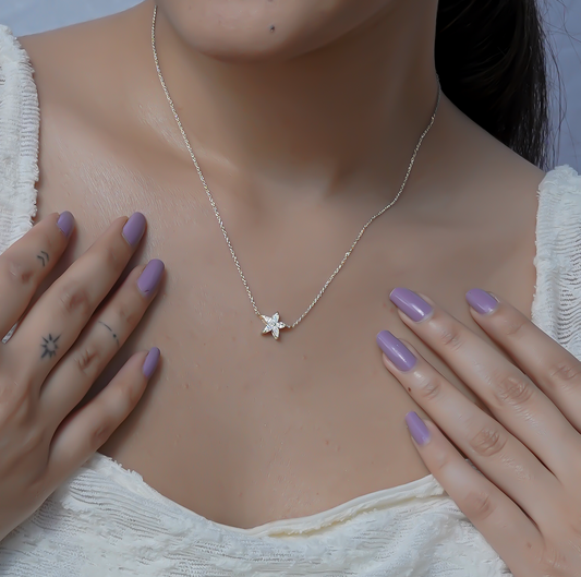 Floral Silver Pendant With Chain