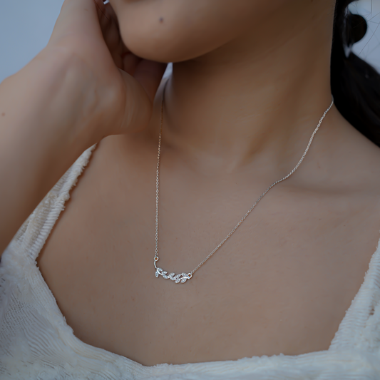 Minimal Leafs Branch Silver Pendant with Chain