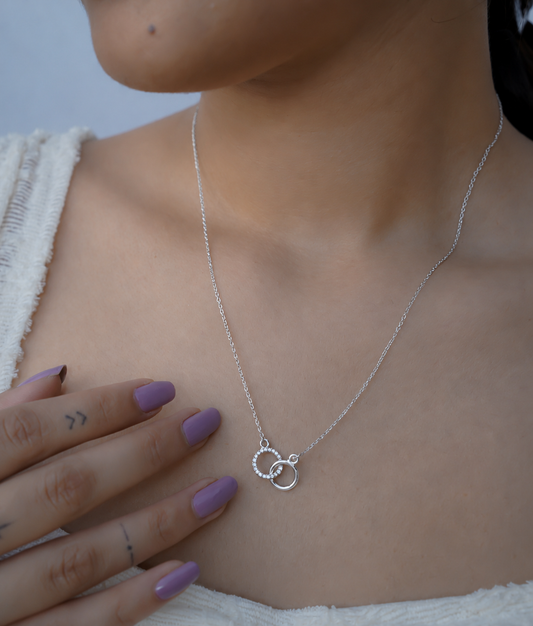 Double Circle Silver Pendant With Chain
